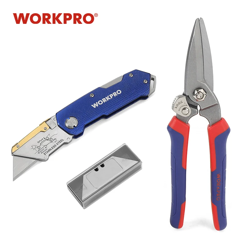 WORKPRO нож и ножницы набор Электрический складной с лезвиями многоцелевые кованые