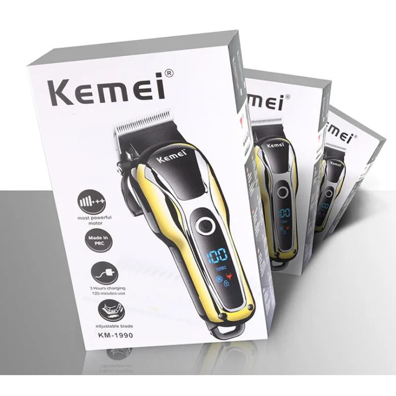 

Kemei KM-1990 LCD Cordless Rechargeable Clipper Professional Hair Trimmer Razor Men Electric Shaver Barber Hair Cutting Machine