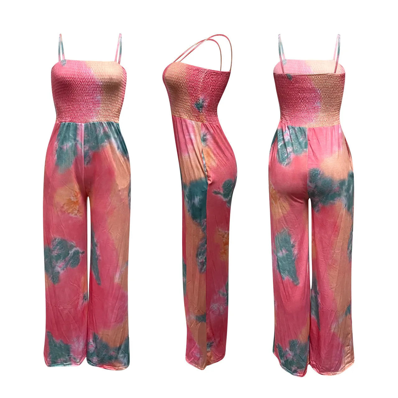 

Zoctuo Strap Women Jumpsuits Sleeveless Rompers and Jumpsuits for Women Club Party Tie Dye Print Wide Leg Pants Sexy Jumpsuit