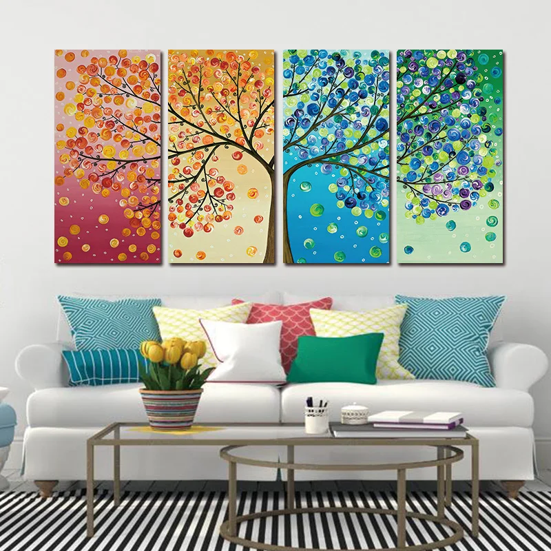 

Canvas painting Colourful Leaf Trees 4 Piece painting Wall Art Modular pictures for Home Decor wall art picture No Frame