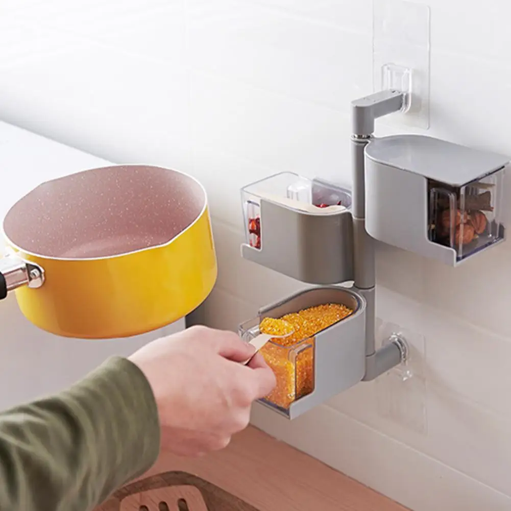 Бесследная настенная коробка для хранения многослойная вращающаяся приправа