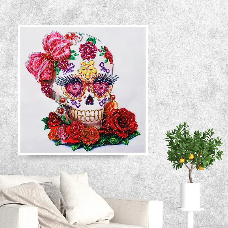 5d алмазная картина в форме ромбовидного розового черепа вафельная часть