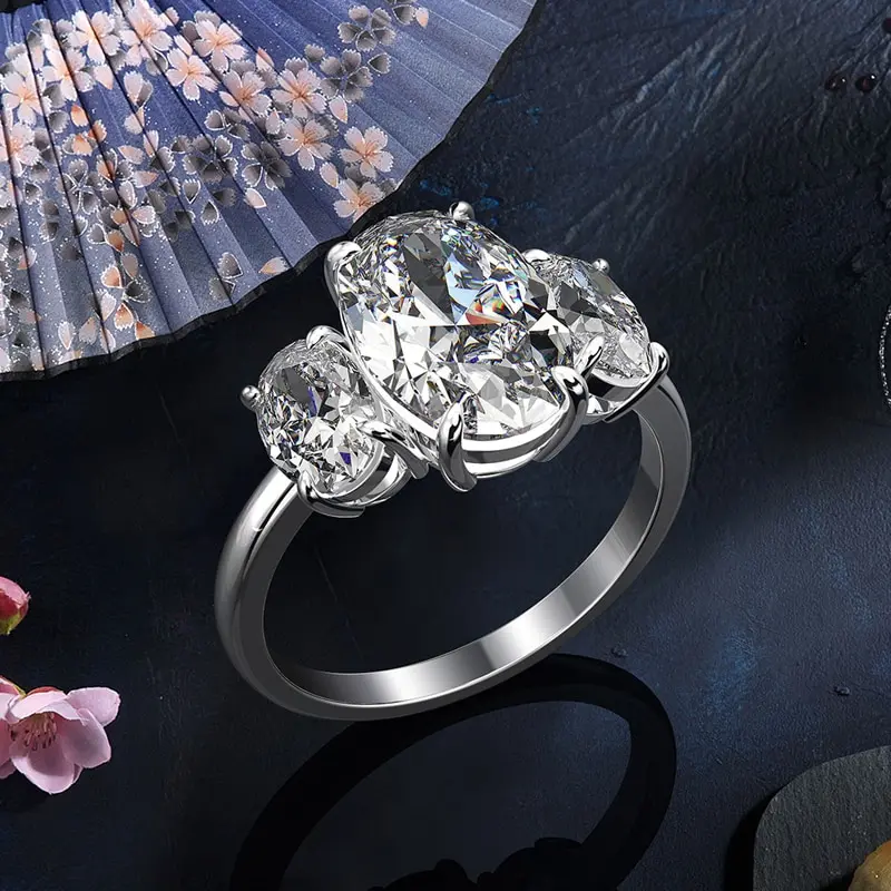 

Jazaz Luxury Real 925 Sterling Silver Moissanite Gemstone Diamonds Rings Women Wedding Engagement Party Fine Jewelry Gift B0314