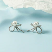 kofsac fashion cute girls pearl bow knot stud earrings elegant 925 sterling silver ear jewelry women gift engagement accessories