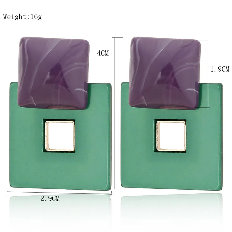 Модные квадратные зеленые акриловые серьги M & G для женщин Простые висячие из