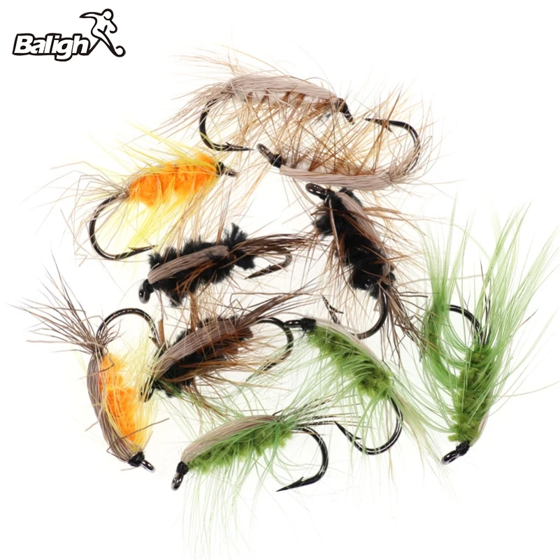 

Balight 10PCS Black Body Woolly Worm Brown Caddis Nymph Fly Deer Hair Beetle Trout Fly Fishing fly Bait Lures