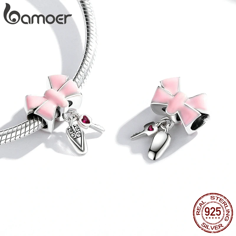 Bamoer 925 пробы серебро транспортировка мультяшный автомобиль брелок Suv розовый