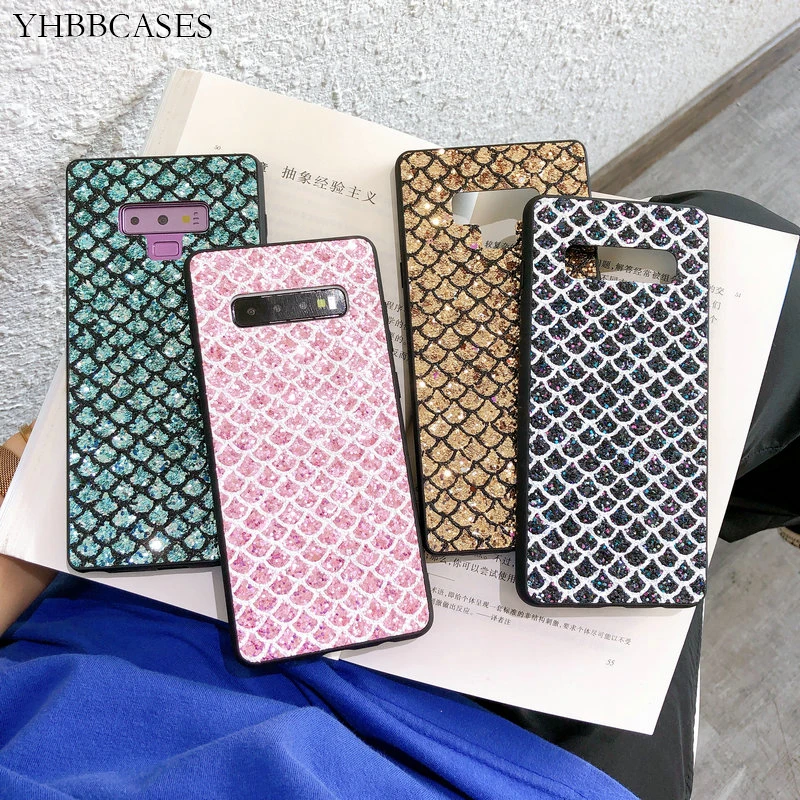 YHBBCASES блестящая Русалка чешуя Чехлы для samsung Note 10 8 9 Блестящий блестящий чехол с