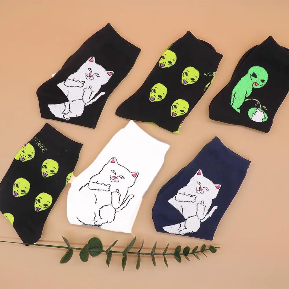 Модные носки унисекс с мультяшным котом забавным рисунком инопланетянина