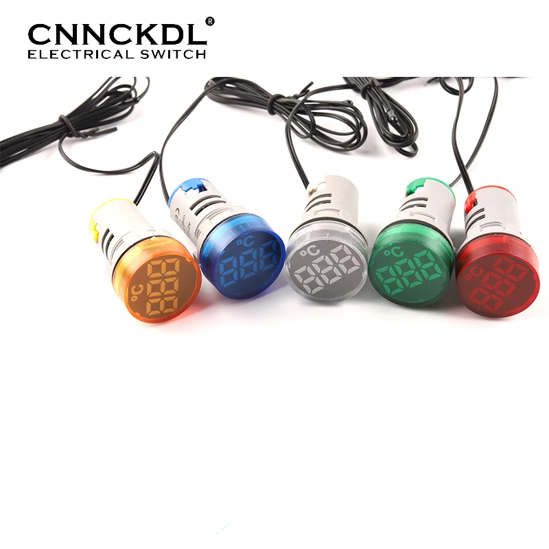 

22mm Frosted Surface Round Mini LED Light Display Digital Temperature Meter Indicator AC 50-500V -20-199 with Sensor Thermometer