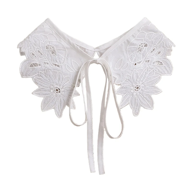

Womens Hollow Out Dragonfly White False Fake Collar Lolita Jacquard Floral Lace Big Shawl Decorative Necklace Short Poncho Capel