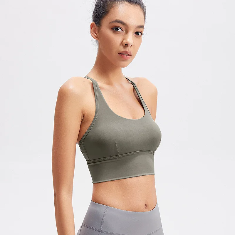 

MyZyQg Sports Yoga Bra Women Vest-style Nude Sling Gather Bras Shockproof Running Underwear Vest Gym Fitness Workout Top
