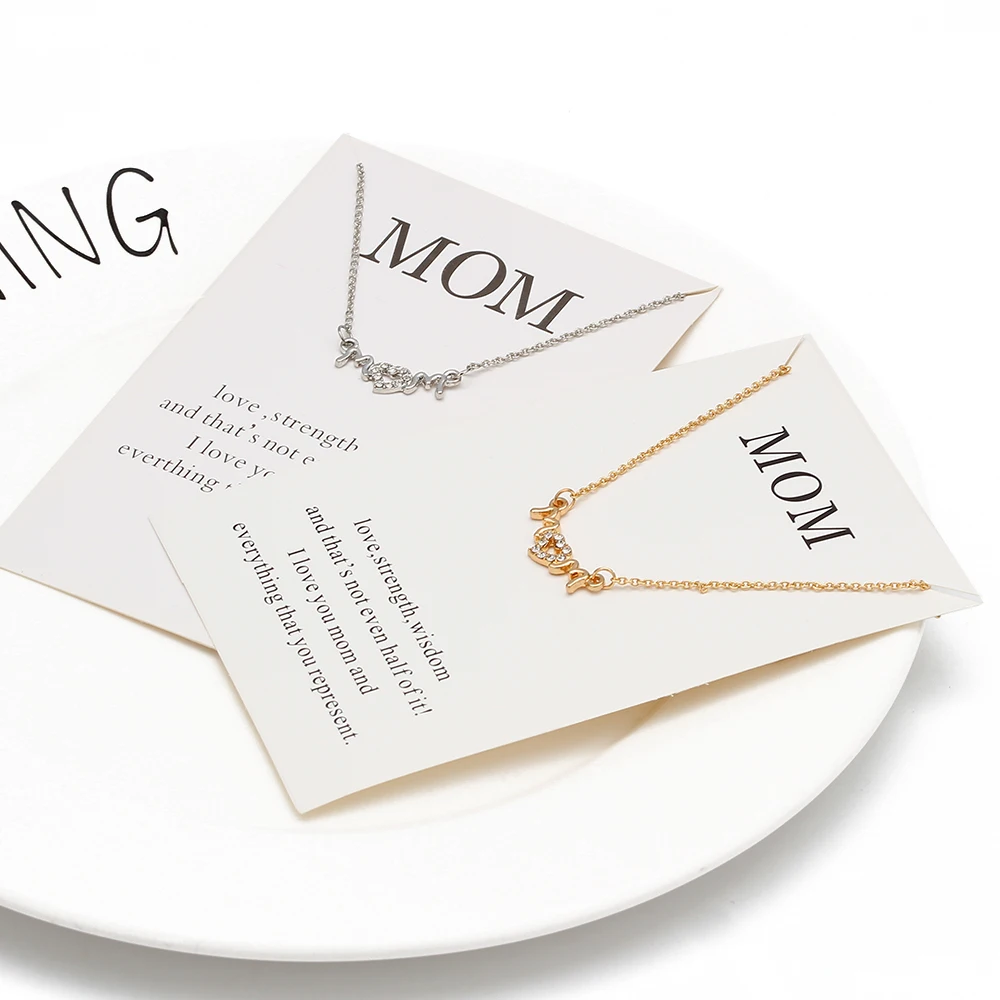 Открытка с надписью мама подвеска в форме сердца кристаллами ожерелье Золотое