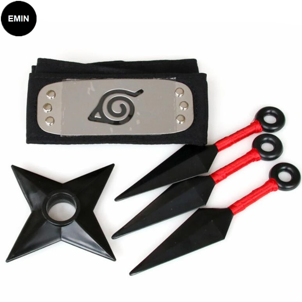 

Anime Konoha Ninja Cosplay Costume Accessories Pain Headband Kunai Shuriken Ring Prop Set Halloween Party Gifts