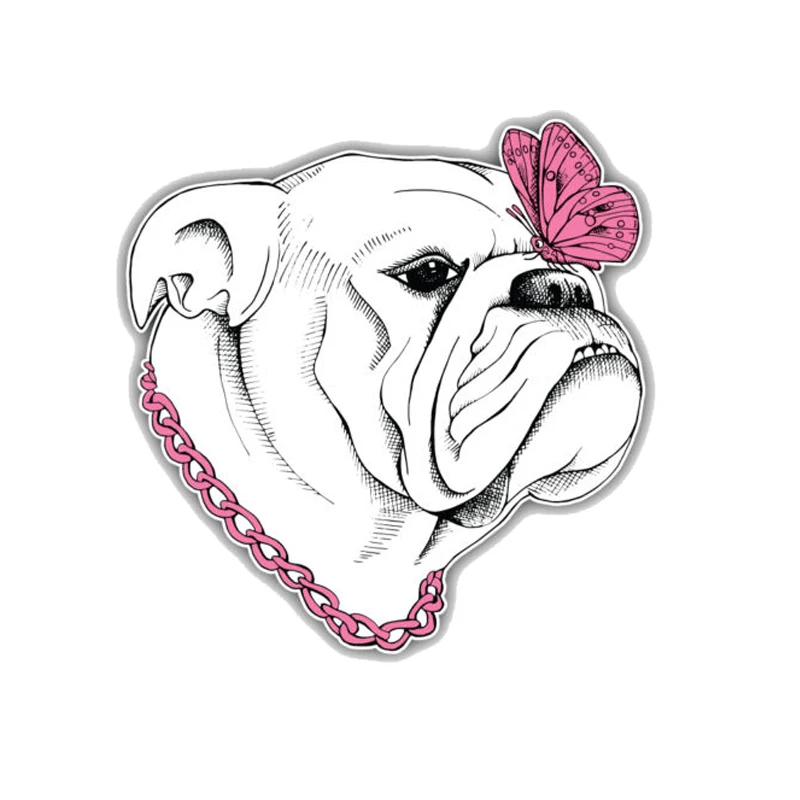 

Volkrays Personality Car Sticker Bulldog Dog Girl Accessories Reflective Waterproof Cover Scratchessunscreen PVC Decal,12cm*11cm