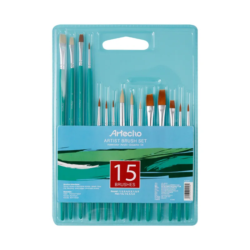 Набор масляных кистей нейлоновые с натуральной щетиной разные размеры 15