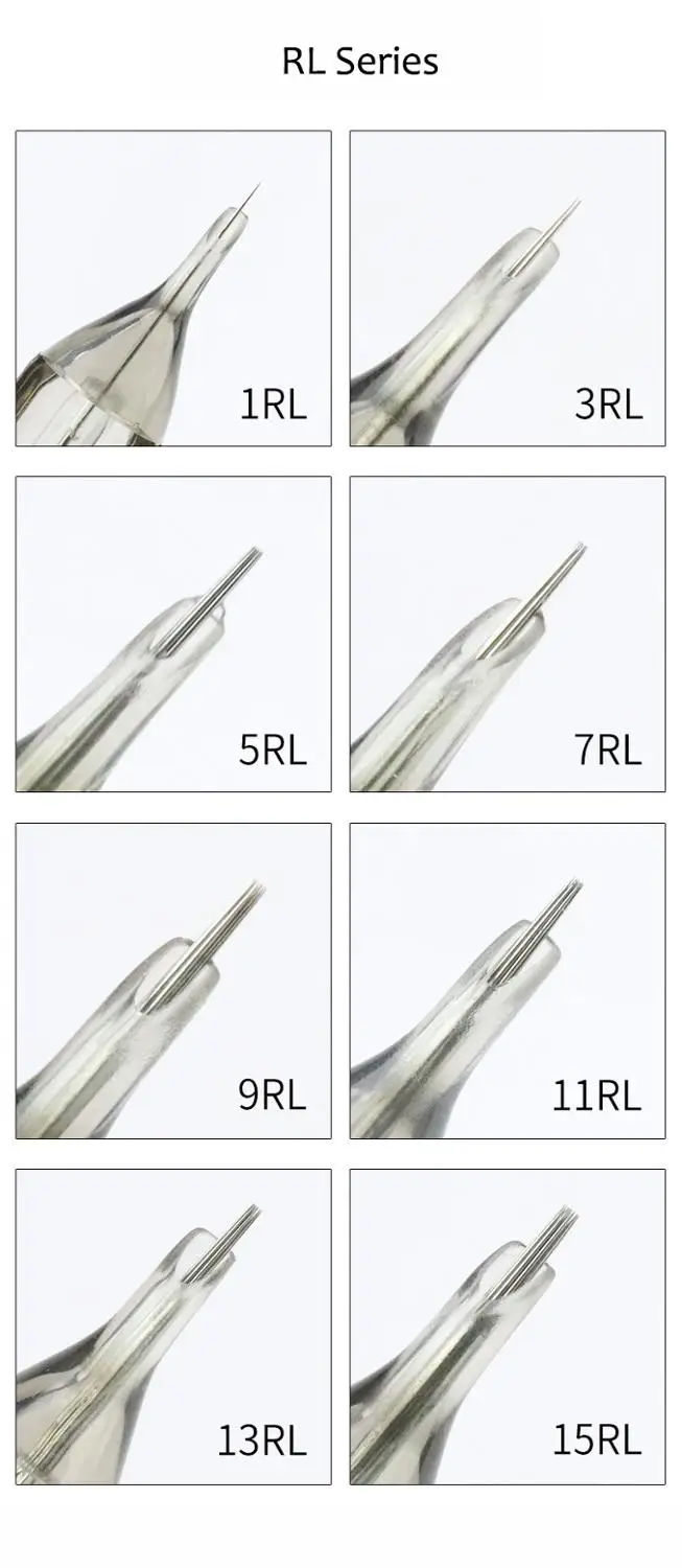 

20pcs 0.35mm Membrane System RL/RS/RM/M1/F Series 1/3/5/7/9/11/13/15 Tattoo Needles Cartridge for Tattoo Machine Grip