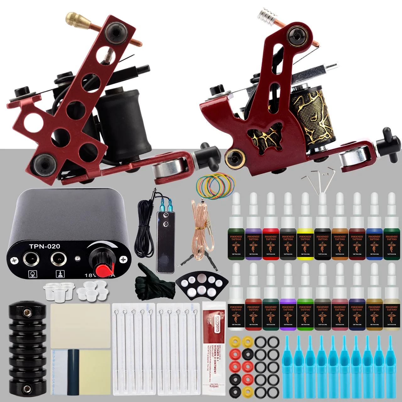 Полный набор для тату 2 автомата пигментных чернил 20 цветов мини источник питания
