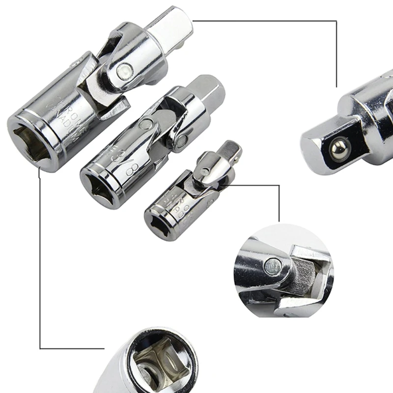 

1/4" 3/8" 1/2" Universal Joint Socket Sets 3 Pcs Swivel Extension Drive U-Joints
