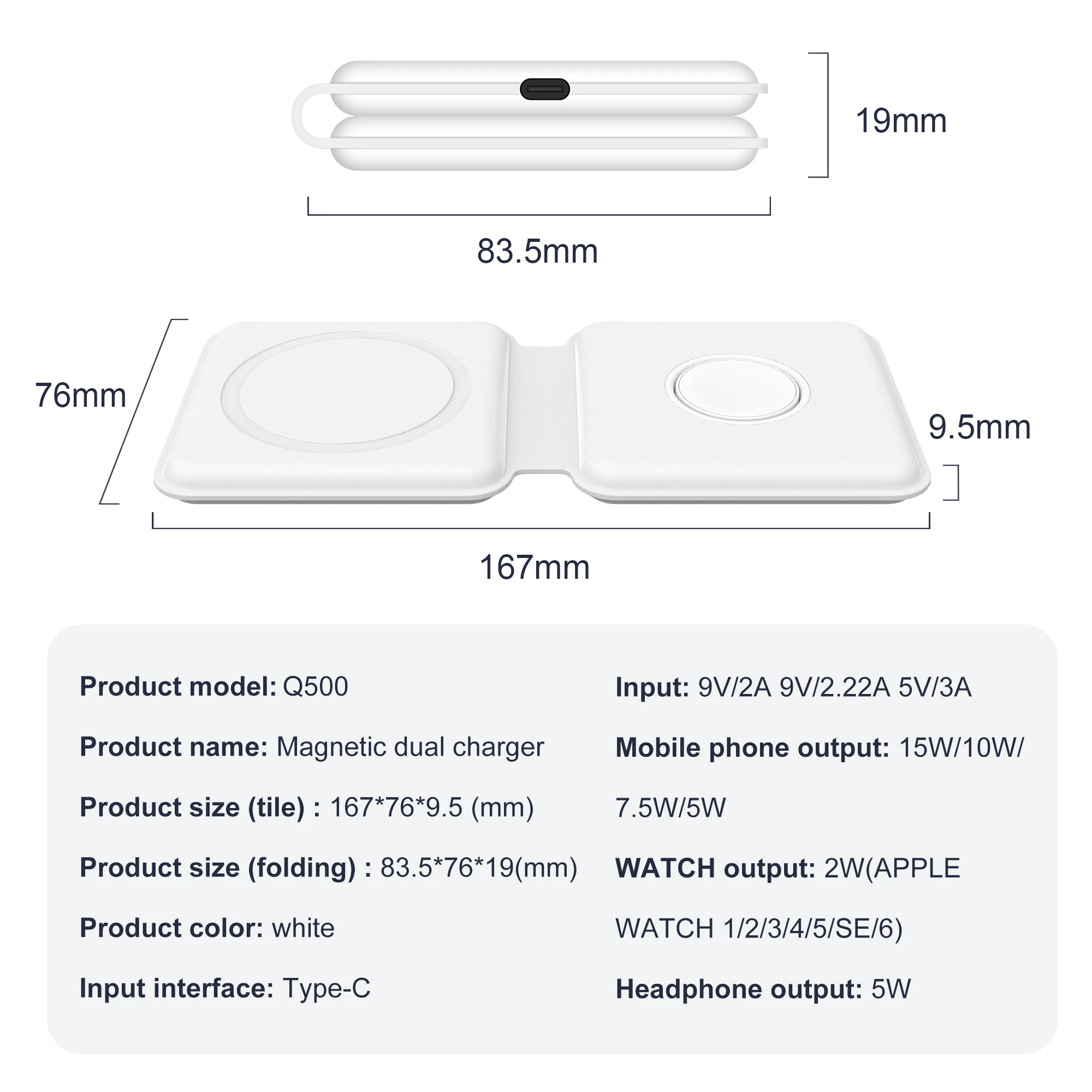 

15W Folding Magnetic Wireless Charger for iPhone 12 Pro Fast Charging Pad for Apple iwatch 6 Magsafe Duo Chargers