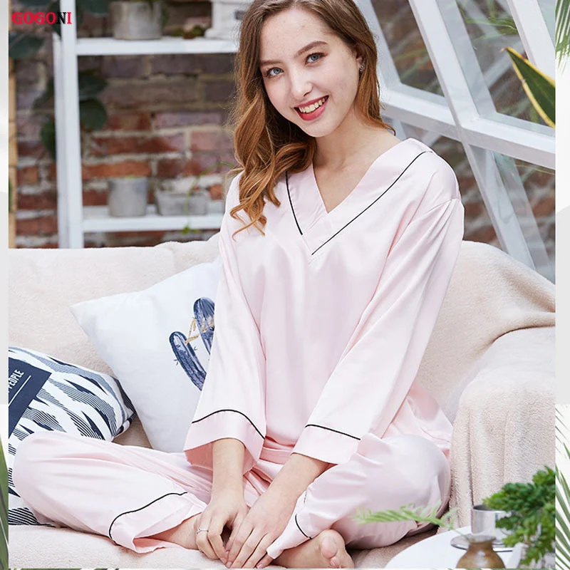 Женские пижамные комплекты из 2 предметов однотонная длинная одежда для сна