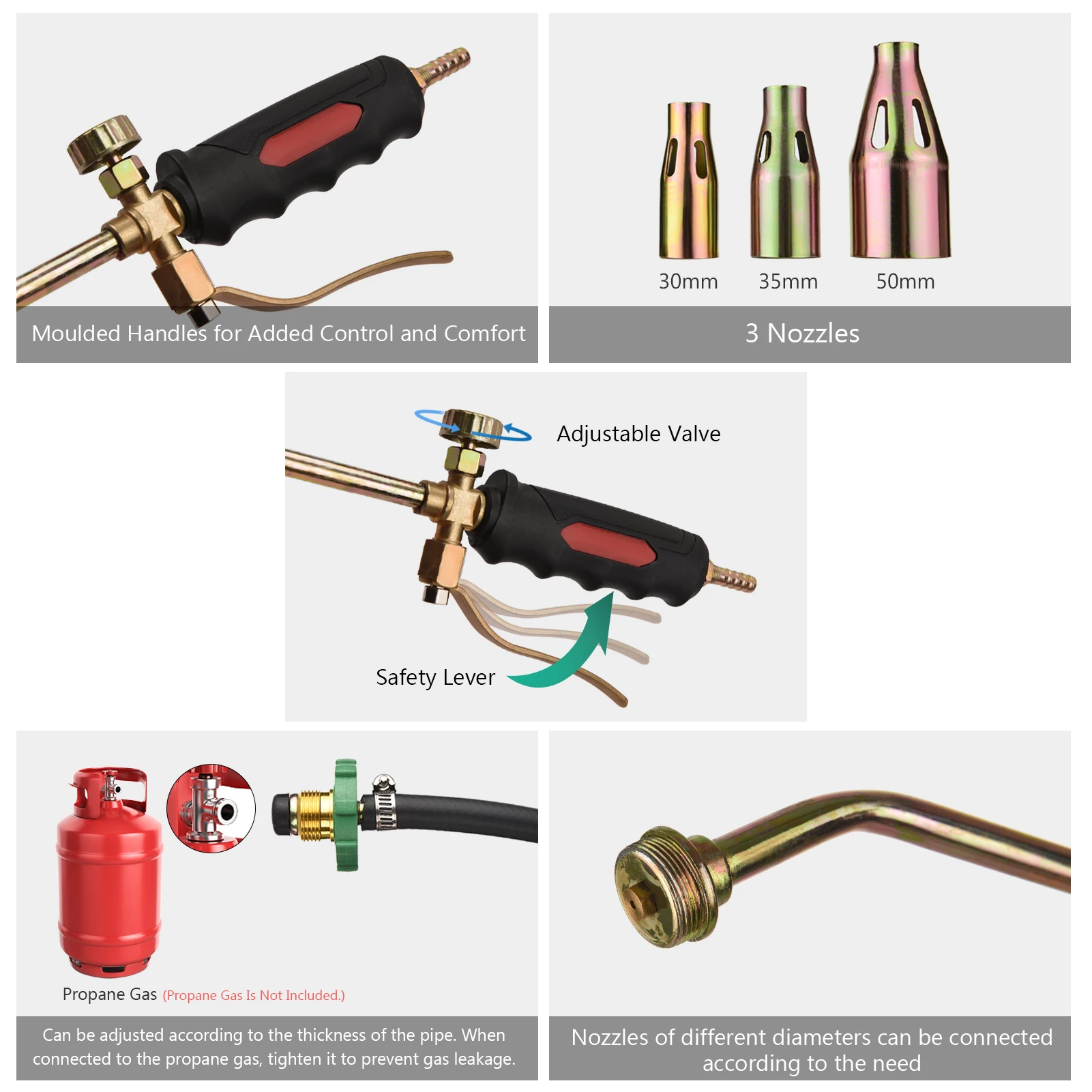 Горелка для удаления сорняков с шлангом 6 футов 3 сопла таяния льда снега газона