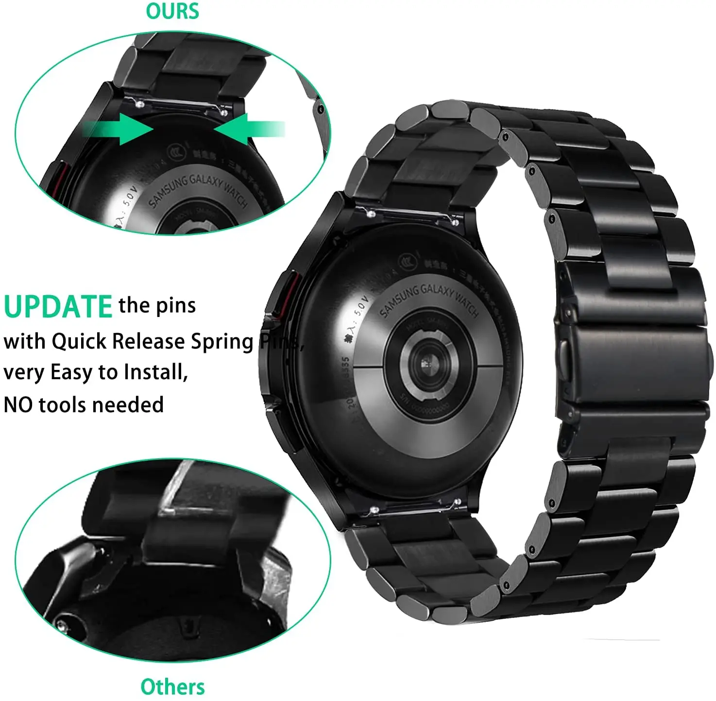 Stainless Steel Strap For Samsung Galaxy Watch 4 Classic 46mm 42mm/Watch 4 5 44mm 40mm No Gaps Curved end Metal Bracelet Band