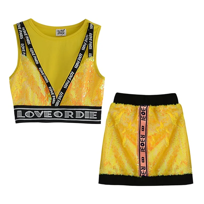 2 pieces set Новая детская одежда с блестками для джазовых танцев Модный комплект из 2 предметов для девочек, Одежда для танцев в стиле хип-хоп костюмы для детей, DWY2009 - Цвет: 2 pieces set