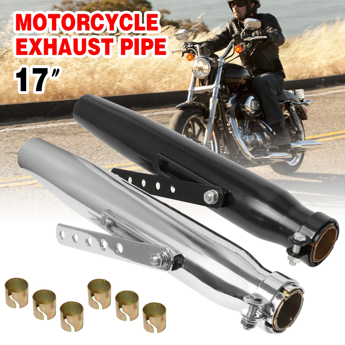 

Universal 17'' Motorcycle Exhaust Muffler Pipe Tip Retro Vintage Rear Pipe Tube Exhause Silencer For Suzuki/Bobbers Cafe Racer