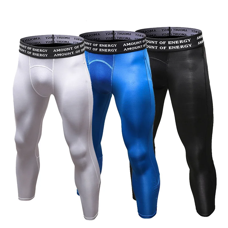

Men Running Tights Quick Dry Compression Cropped Baselayer Fitness Leggings Bodybuilding Training Long Pants Custom