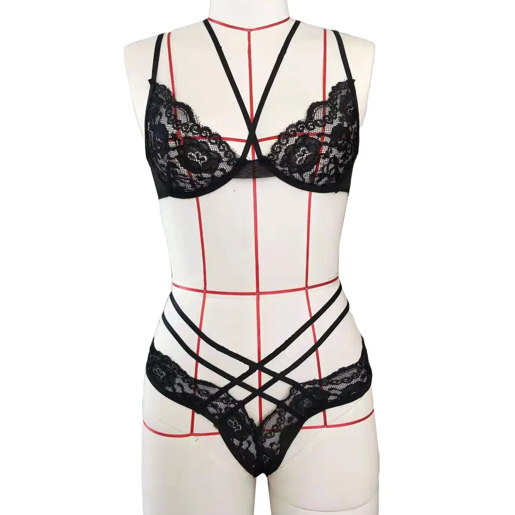 

Lingerie Sexy Push Up Bras G-string Women's Underwear Lace Hollow Panties Lingerie Set Plus Size Bras Thong 2pc Set Plus Size