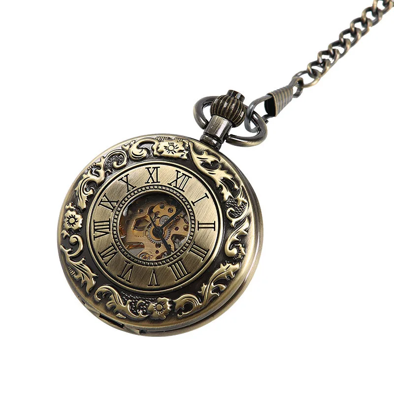 

Men's Watches Retro Double-sided Embossed Lace Hollow Mechanical Pocket Watch Ancient Roman Scale Men's Mechanical Pocket Watch