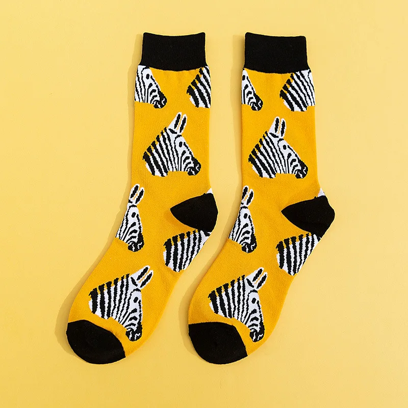 Zebra Flamingo Giraffe Dinosaur Animal Socks Streetwear Funny Cartoon Pattern Novelty Cotton Warm Short Happy Women Men Socks