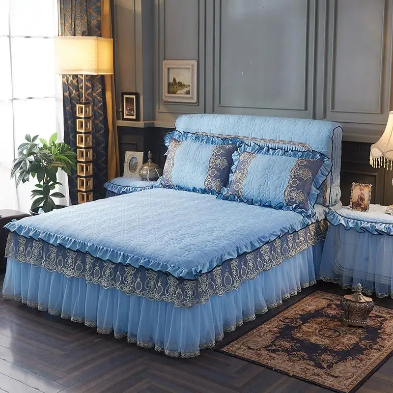 43 Quilted Cotton Lace Princess Bedskirt Bed cover spread set Pink Blue Purple king/queen size Bedsheets Pillowcases | Дом и сад