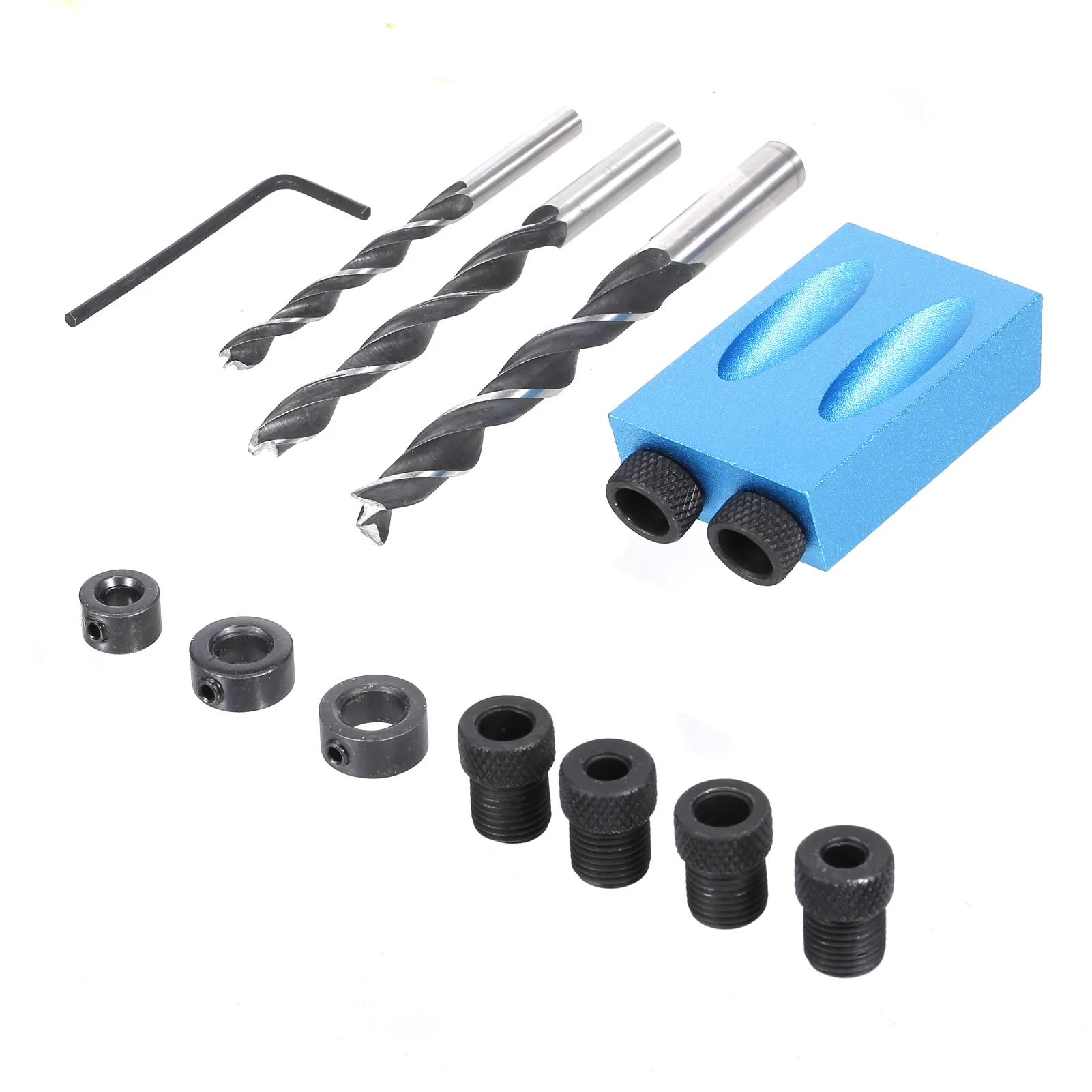

7/14pcs Pocket Hole Jig Pocket Screw Jig 15 Degree Dowel Drill Joinery with 6/8/10mm Drive Adapter Hole Clamp Woodwork Locator