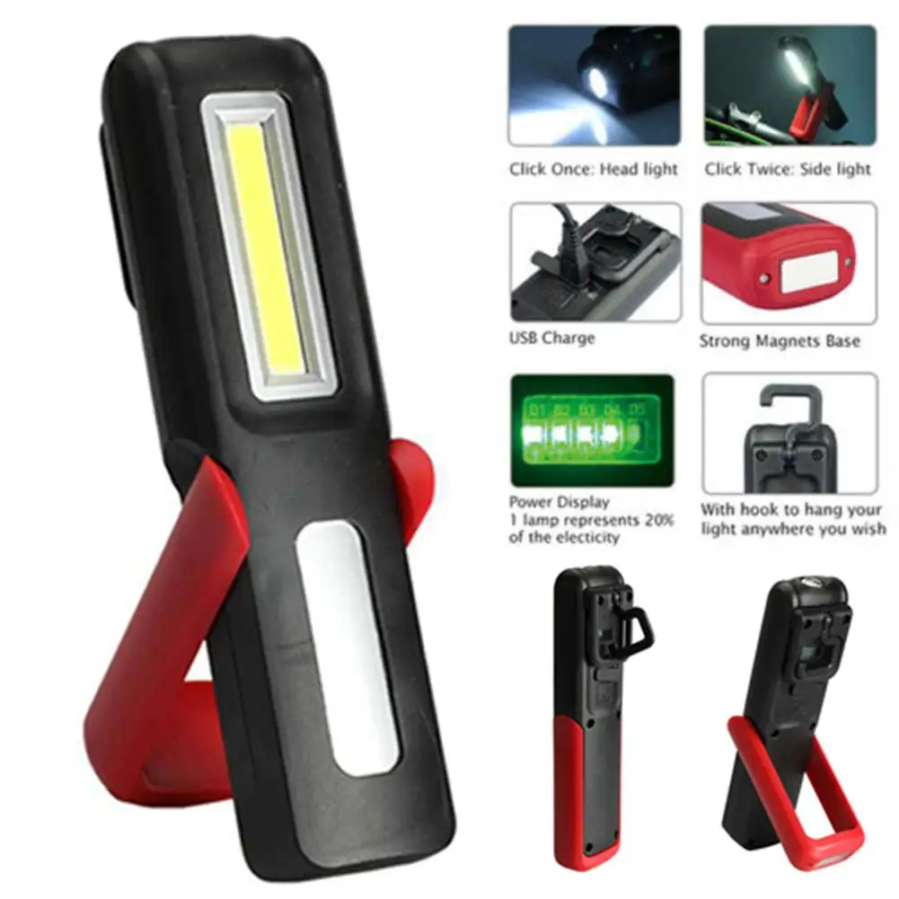 구매 마그네틱 휴대용 USB 충전식 LED COB 손전등 작업 빛 토치 라이트