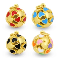 ocesrio copper mini enamel rainbow heart sphere pendants for necklace making gold plated supplies for jewelry pdta474