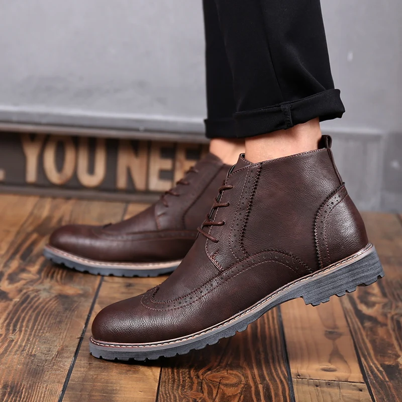 Мужские ботильоны на шнуровке JUNJARM модные повседневные туфли с перфорацией