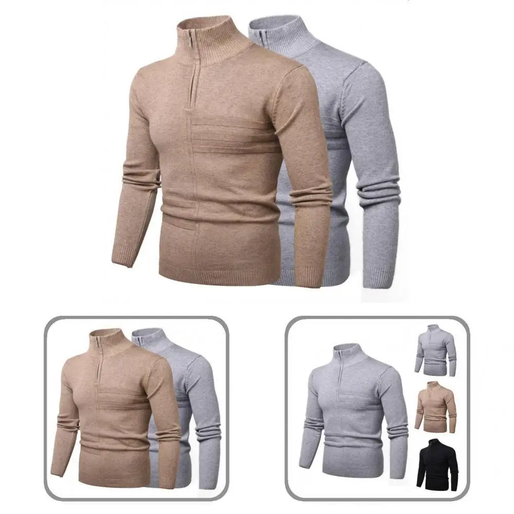 

Zipper Fabulous Anti-pilling Spring Sweater Anti-shrink Men Sweater Solid Color