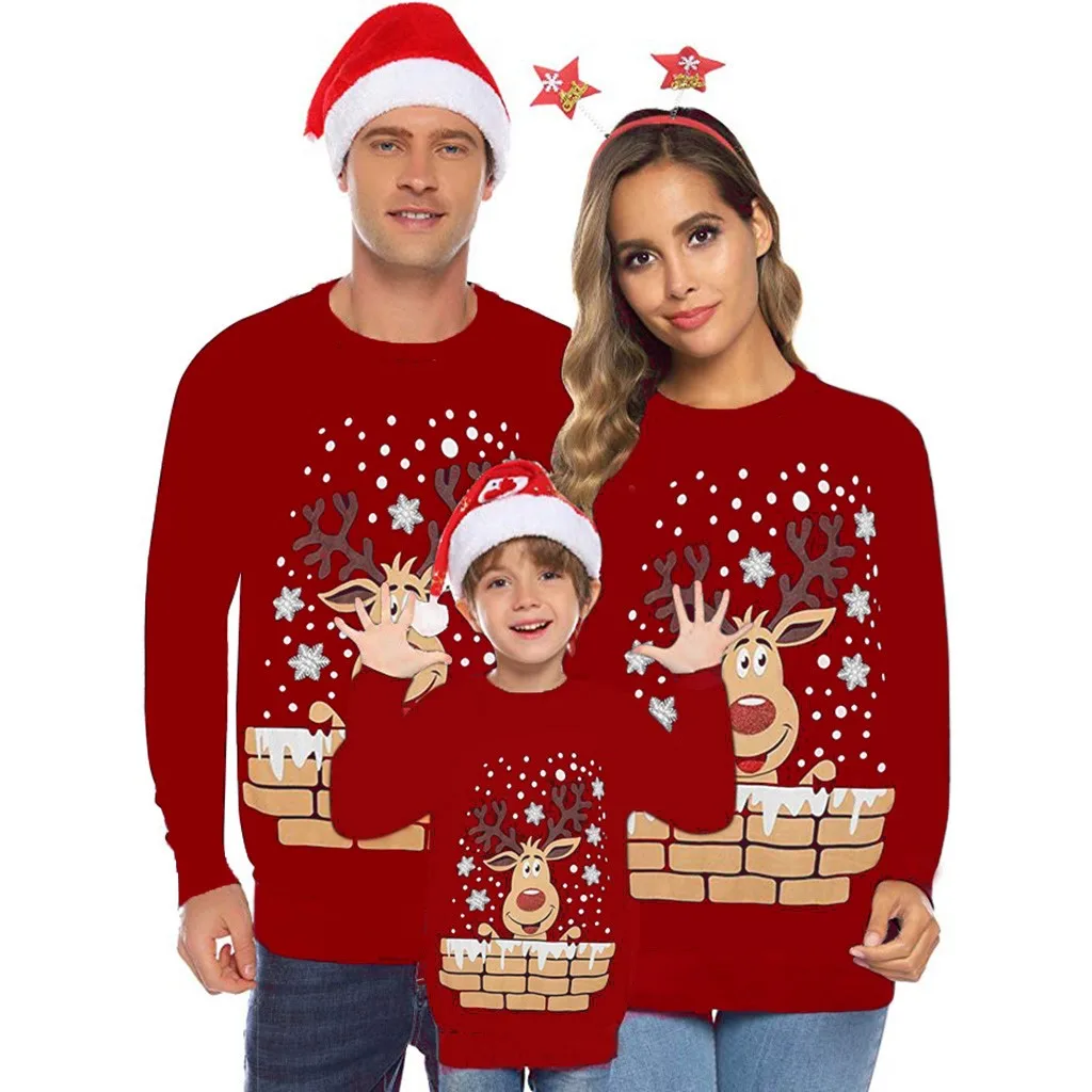 Рождественские блузки для родителей и детей с принтом рождественского оленя
