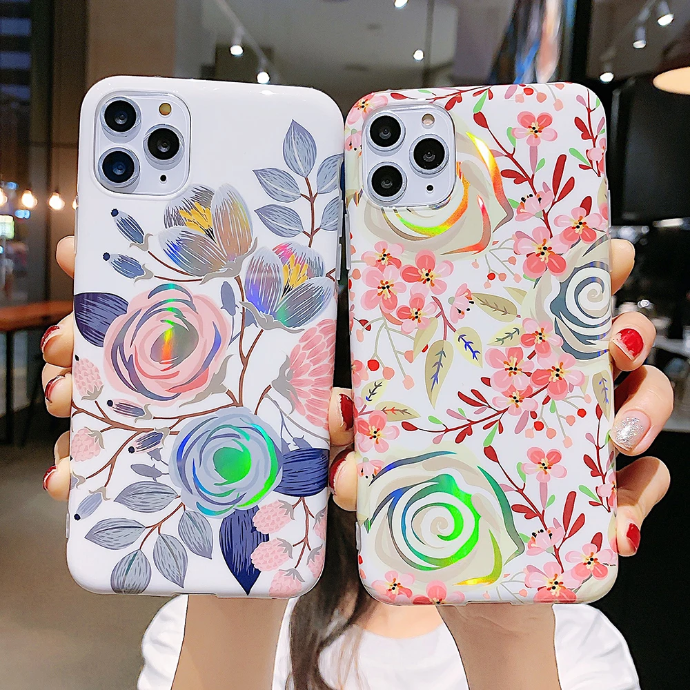 Ретро лазерный цветочный чехол для телефона iPhone 11 Pro Max XR X XS 7 8 6S Plus мягкий IMD с