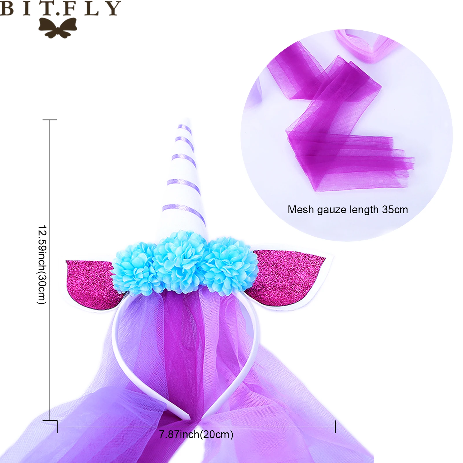 BIT.FLY Новый розовый/синий единорог повязка на голову для девочек кружевные