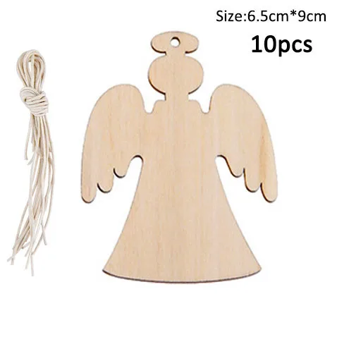 10pcs angel 50 шт., деревянные рождественские украшения, елочные украшения, Санта-Клаус, снеговик, олень, рождественские вечерние украшения для дома, подарок на год - Цвет: 10pcs angel