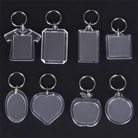 rectangle transparent blank acrylic insert photo picture frame keyring keychain diy split ring key chain gift hot sale