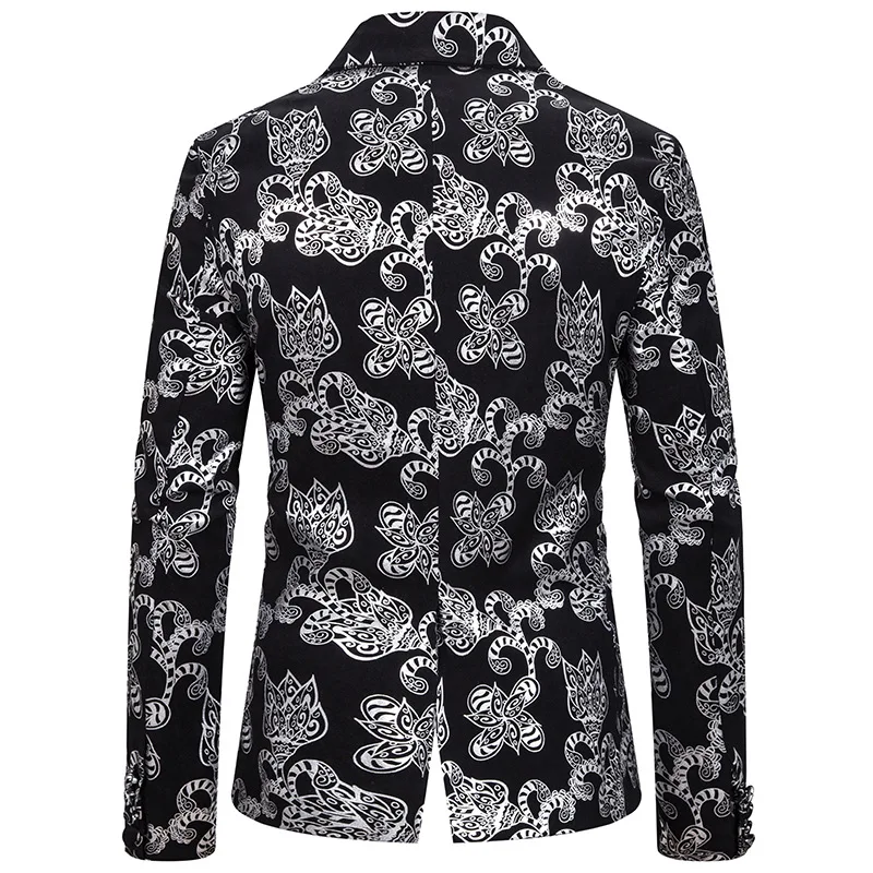 

Luxury Gold Foil Print Blazer Men Slim Fit Wedding Suit Jacket Men DJ Bar Nightclub Party Casual Blazer Stage Singer Costumes