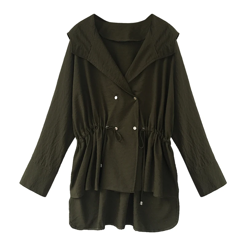 Весенняя тонкая женская куртка с капюшоном двубортное тонкое пальто ветровка