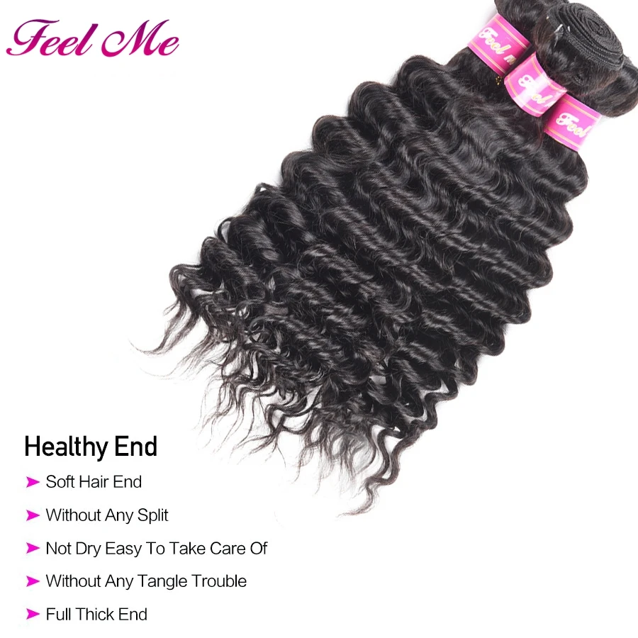 FEEL ME волосы Малайзии глубокая волна пряди натуральные кудрявые пучки волос