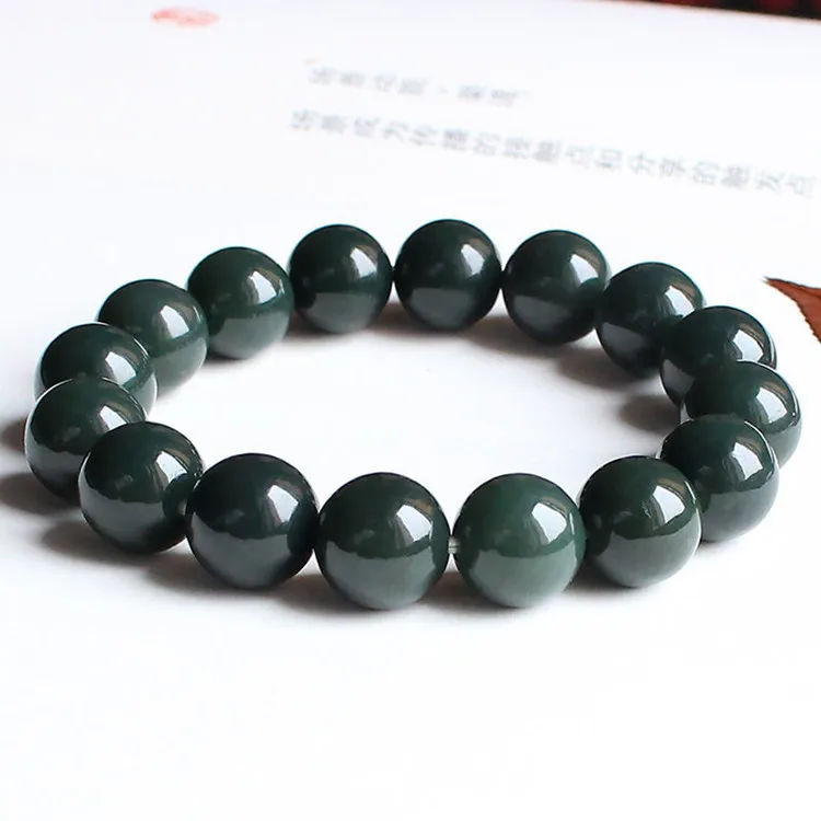 

Genuine Natural Xinjiang Hetian Jade Buddha Beads Bracelet Mens Green Jades Stone Beads Elastic Beaded Bracelets Male Bangles