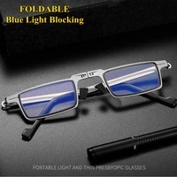 folded blue light blocking rectangle reading glasses metal full rim 100 150 200 250 300 350 400