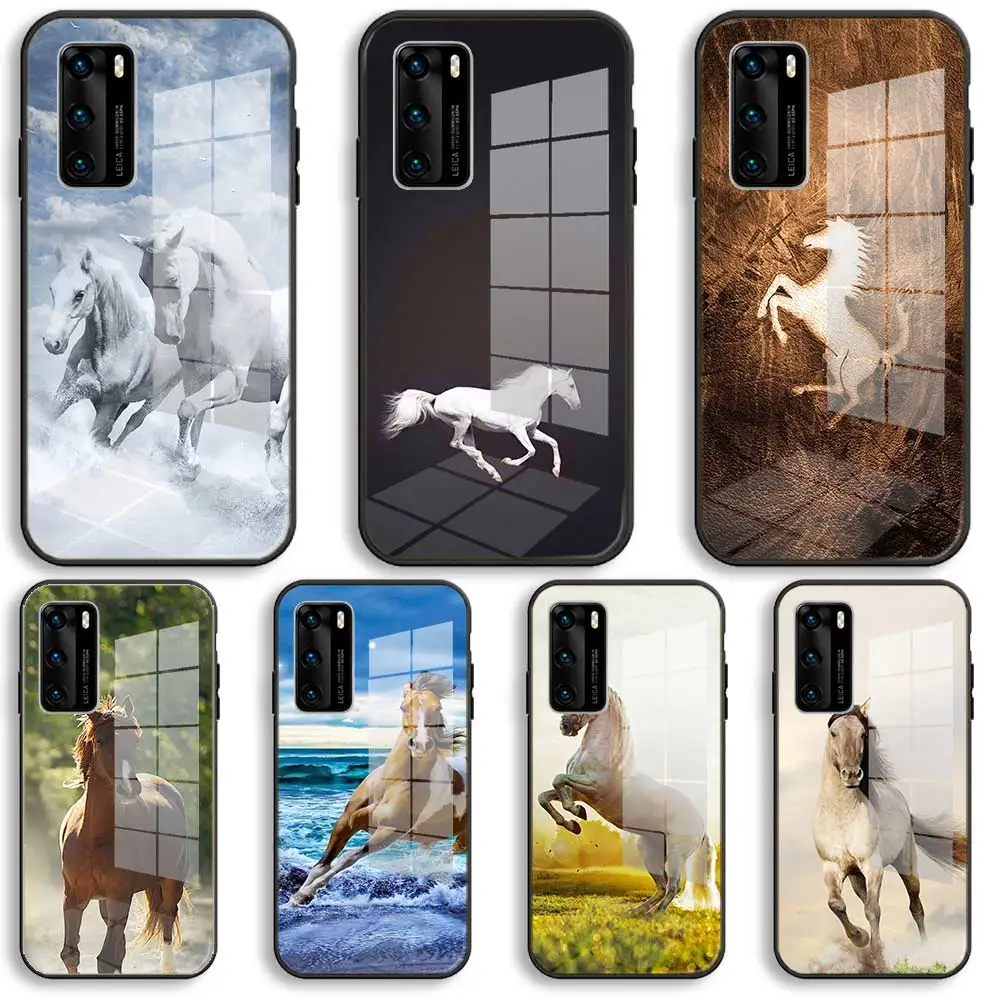 

galloping Horse Cases Soft Glass For Samsung S23 S22 S21 S20 S11 Ultra S10 S9 Plus Lite 5G TPU Balck Cover
